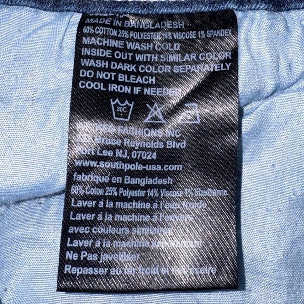 Southpole Mens Blue Acid Wash Biker Denim Shorts Moto Ribbed Zippers Size 52 - Picture 12 of 13